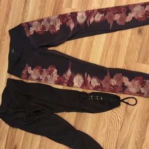 Two pair of leggings spandex size medium. One ties at the bottom. The other has